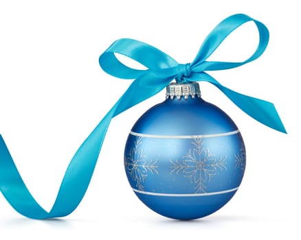 blue Christmas ball with ribbon