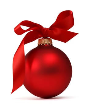 red christmas ball with ribbon