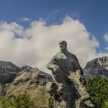 Statue of Jan Christian Smuts with mountains in the background