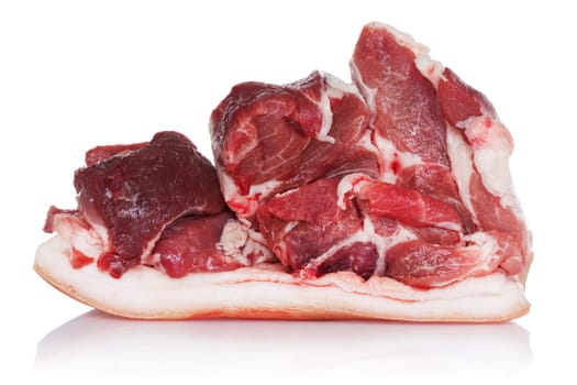 raw fresh pork with reflection on white background
