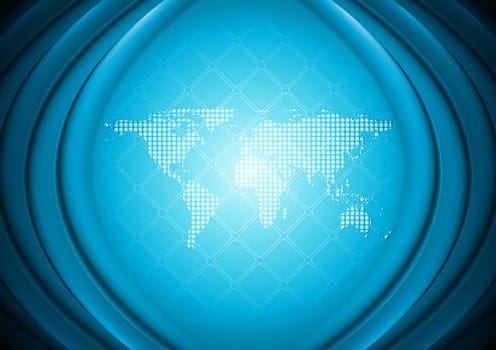 Bright blue hi-tech background with world map. Eps 10 vector illustration