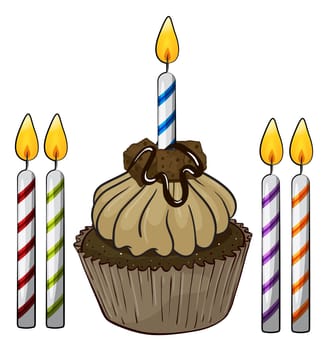 Illustration of an isolated cupcake and candles on a white background