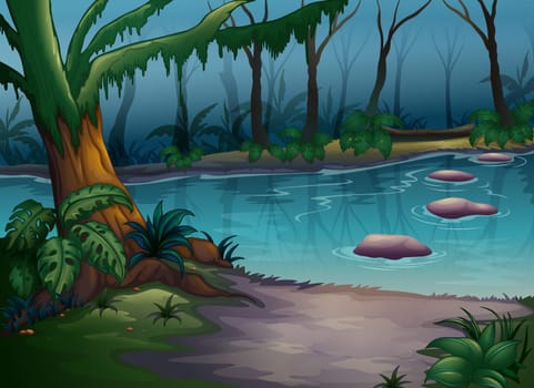 illustration of a river in a beautiful nature