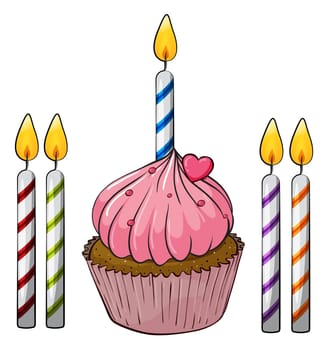 Illustration of an isolated cupcake and candles on a white background