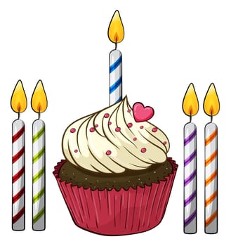 Illustration of an isolated cupcake and candles on a white background