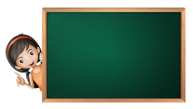 illustration of a girl and a green board on a white background