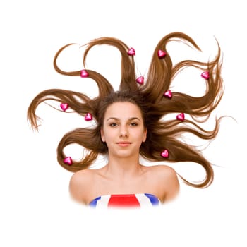 Young teen girl with chocolate hearts on hair