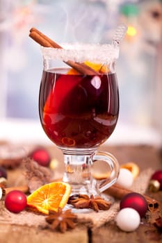 Mulled wine with Christmas decorations