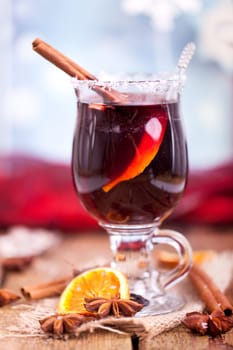 Mulled wine with Christmas decorations