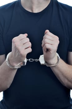 Arrested young men isolated on white background