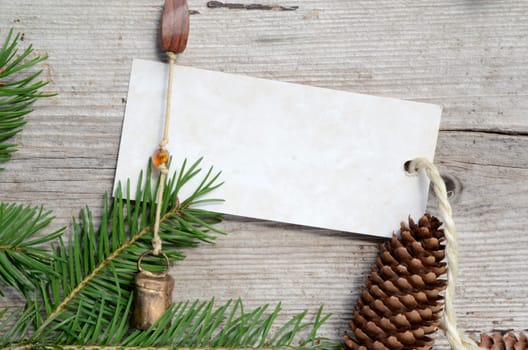 Christmas card with stars and wood frame in shabby style