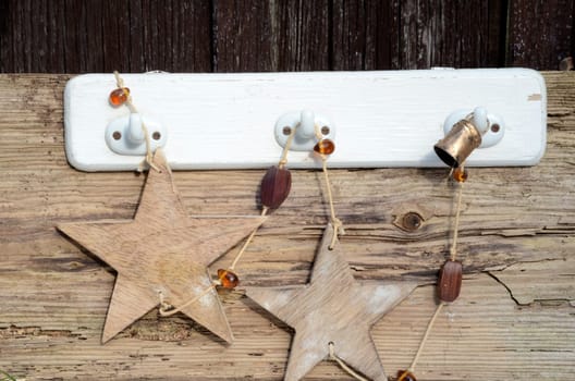 Christmas card with stars and wood frame in shabby style