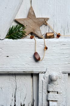 Christmas card with stars and wood frame in shabby style