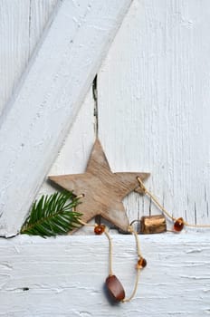 Christmas card with stars and wood frame in shabby style