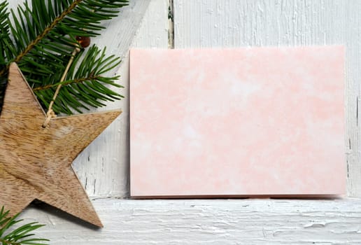 Christmas card with stars and wood frame in shabby style