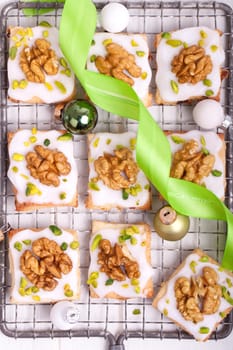Christmas cookies with walnut and pistachio