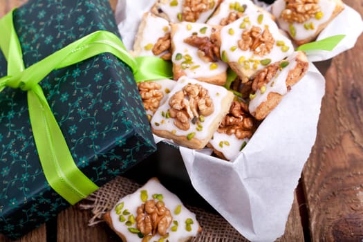 green box of Christmas cookies