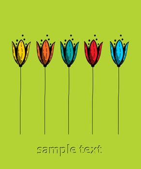 Stylized tulips text card, invitation
