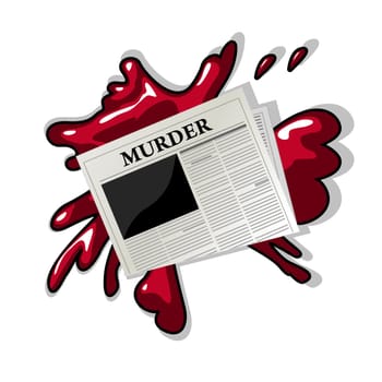 News related media icon with a newspaper showing Murder title over a blood splash.