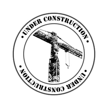 Rubber stamp with crane shape and  text  over white