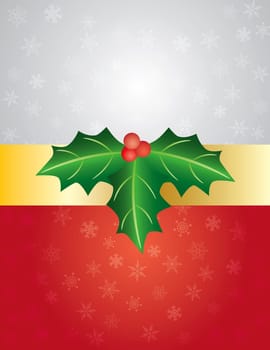 Christmas Snowflakes Gift Wrapping Background with Holly Leaves and Berries Illustration