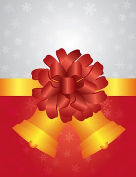 Christmas Snowflakes Gift Wrapping Background with Bows and Golden Bells Illustration