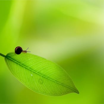Snail on green leaf for adv or others purpose use