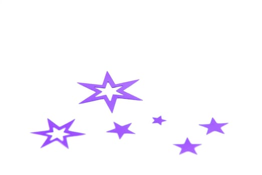 six purple stars on white as background and with copy space
