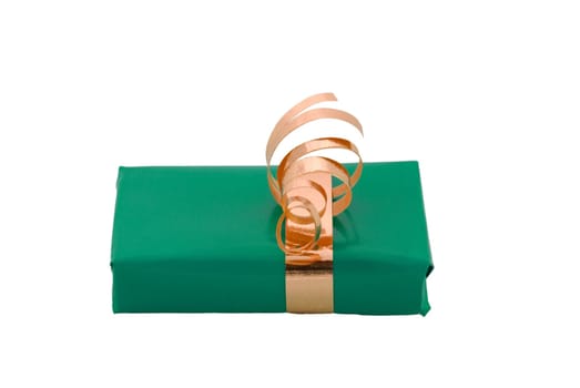 a small green present, on white
