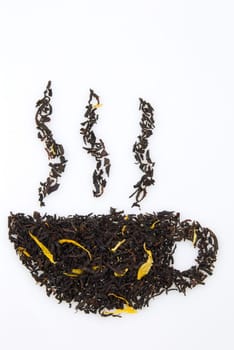 a cup of tea made out of tea, on white