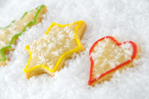 some christmas cookies in the snow