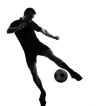 one man soccer player in studio silhouette isolated on white background