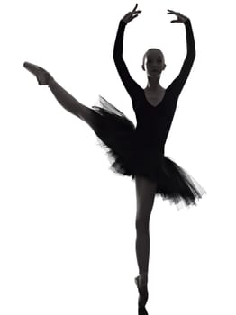 one caucasian young woman ballerina ballet dancer dancing with tutu in silhouette studio on white background