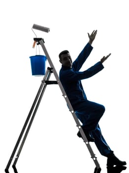 one caucasian man house painter worker silhouette in studio on white background