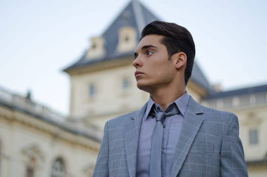 Portrait of handsome young male model  by classic palace