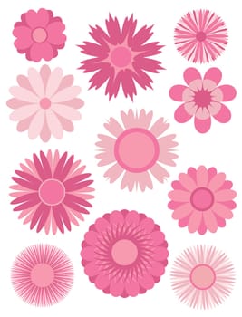 Spring Flowers Bloom Abstract in Shades of Pink Illustration Isolated on White Background