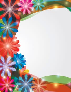 Colorful Abstract Spring Flowers Border with Sparkles Illustration