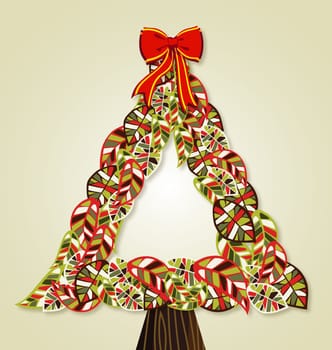 Diversity leaves Christmas pine tree. EPS10 file version. This illustration contains a drop shadow in multiply mode at 75% level. This shadow is in the corresponding element and included as style.