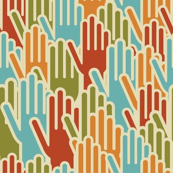 Diversity hands up seamless pattern background. Vector illustration layered for easy manipulation and custom coloring.