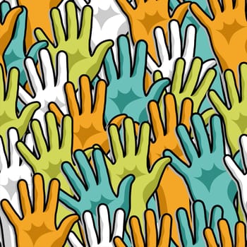 Social participation diversity hands up seamless pattern. Illustration layered for easy manipulation and custom coloring.