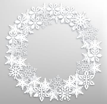 Christmas snowflakes wreath background. Vector illustration layered for easy manipulation and custom coloring.