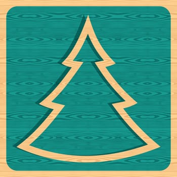 Retro Christmas pine tree silhouette over wooden background. Vector illustration layered for easy manipulation and custom coloring.