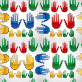 Diversity colors glossy icon hands seamles pattern.  Vector illustration layered for easy manipulation and custom coloring.
