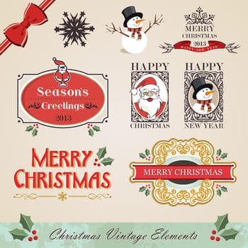 Vintage christmas and new year season elements sale set. Vector illustration layered for easy manipulation and custom coloring.
