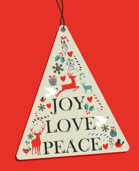 Christmas pine tree hang tag over red background. Vector illustration layered for easy manipulation and custom coloring.