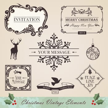 Vintage christmas and new year season elements sale set. Vector illustration layered for easy manipulation and custom coloring.