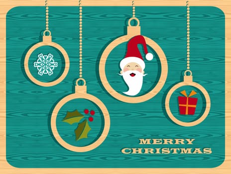 Retro Christmas elements set over wooden background. Vector illustration layered for easy manipulation and custom coloring.