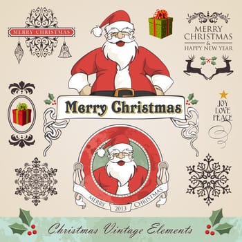 Vintage christmas and new year season elements sale set. Vector illustration layered for easy manipulation and custom coloring.