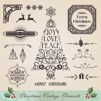 Vintage christmas swirl tree and season elements sale set. Vector illustration layered for easy manipulation and custom coloring.