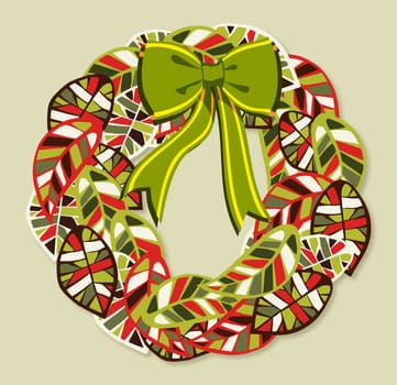Diversity leaves Christmas season wreath. EPS10 file with a drop shadow in multiply mode at 75% level. This shadow is in the corresponding element and included as style.